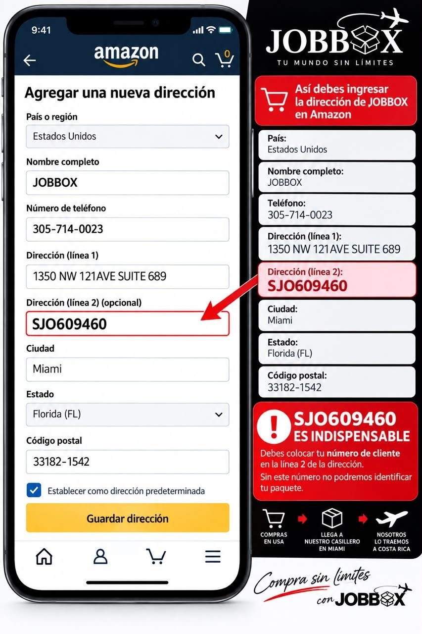 Guía para ingresar la dirección de JOBBOX en Amazon