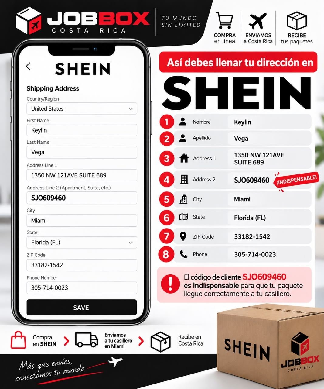 Guía para llenar la dirección de JOBBOX en SHEIN